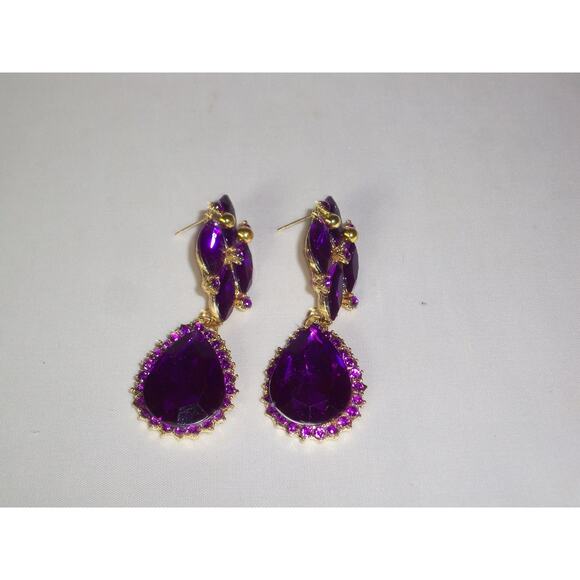 Purple rhinestone necklace set, prom party evening wedding bridal MOB necklace, - Picture 4 of 6